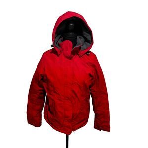 Women's Lands End City Ski Snowboard Jacket Coat Hood  Sz S 6-8 Red thermacheck